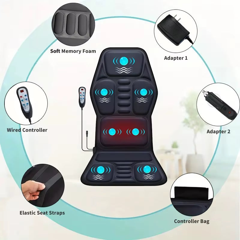 Massage Seat Cushion with Heating Adjustable Lumbar Support 7 Massage Modes Back Massage Chair Cushion Men Women Home Office Use